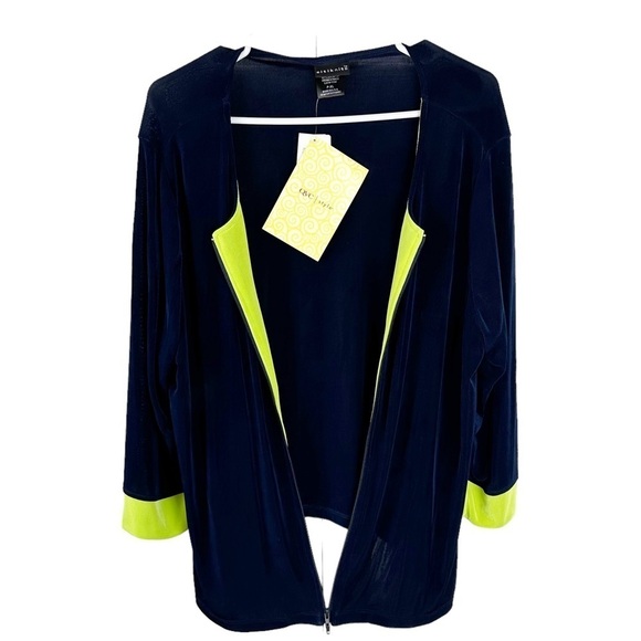 CitiKnits Petite Navy and Neon Green 3/4 Sleeve Jacket - Picture 5 of 13